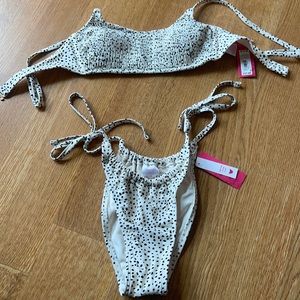 White and black polkadot bathing suit